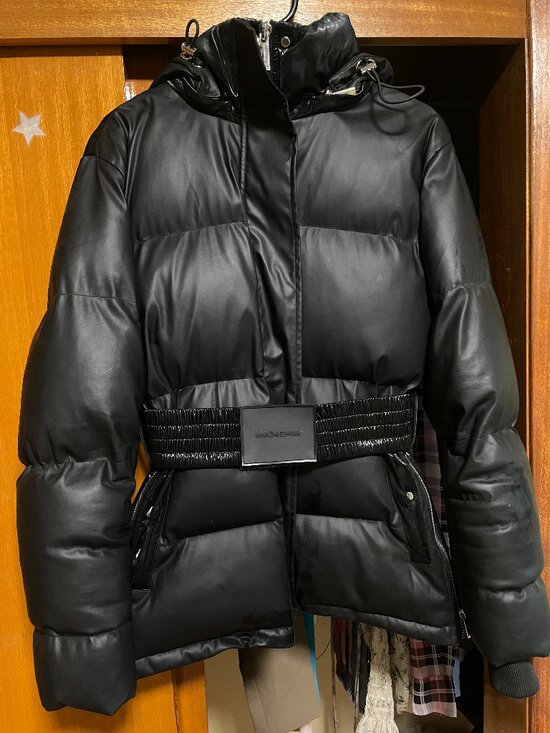 Maniere De Voir Matte & High Shine Belted Puffer Jacket winter coat - UK 6 Black - Picture 5 of 6